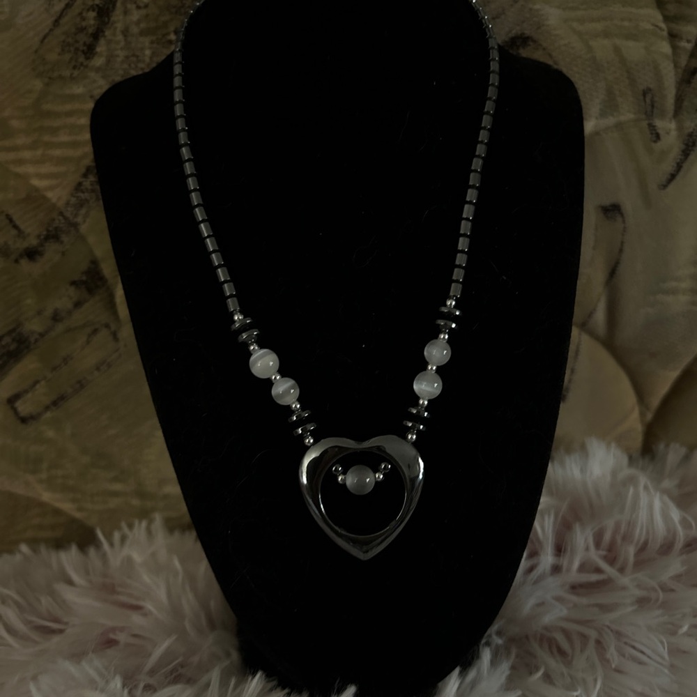 Hematite & Gray Catseye Necklace